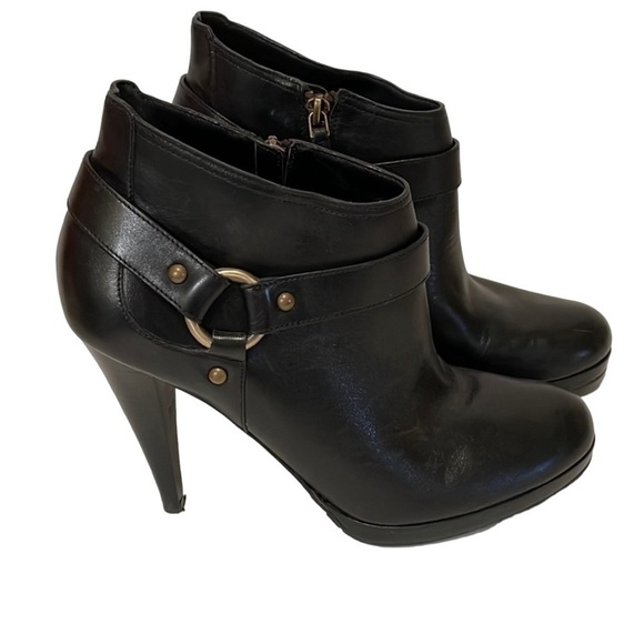 Cole Haan Black Leather Harness Stiletto Booties Size 9.5 - Picture 1 of 9